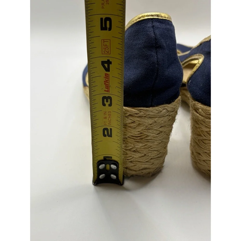 Rare Ralph Lauren Claudia Shoe Canvas Wedge Sandals Coastal Chic Womens Size 8B